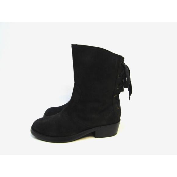 NINE WEST Womens Size 9.5 M Black Suede Lace Up Back Ankle Fashion Boots Booties - Picture 1 of 11